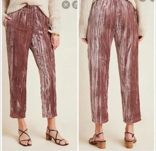 Tina Jo Anthropologie Pink Velour Straight Leg Pants Small #778 - Image 3