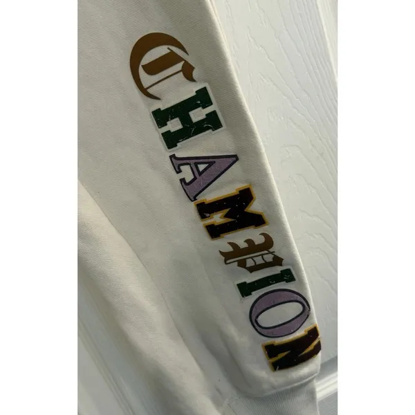 Champion Sweatpants Reverse Weave‎ Womens Sz Small Cream Spellout Jogger 90s - Image 3