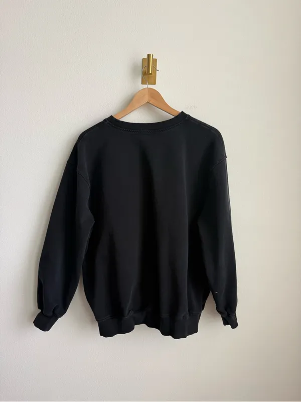 For Love & Lemons Alex Oversized Crewneck Sweatshirt Black Embroidered Medium - Image 9