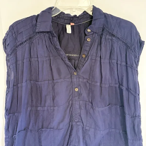 Anthropologie Pilcro and the Letterpress Navy Blue Relaxed Fit Cotton Blouse XS - Image 2