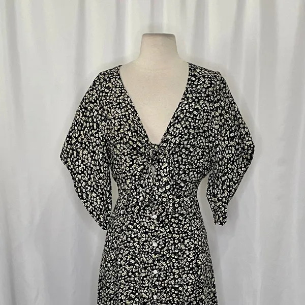 FAITHFULL THE BRAND Massimo Midi Dress Floral Blossom Village Tie Front Small - Image 3