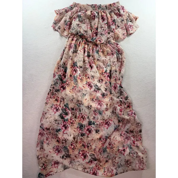 Show Me Your Mumu Hacienda Maxi Dress Floral Off Shoulder Pink Cream Boho Gown - Image 5
