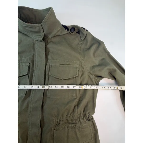 Lucky Brand Women Olive Green Plaid Back Utility Military Jacket Large 7W30591 - Image 4