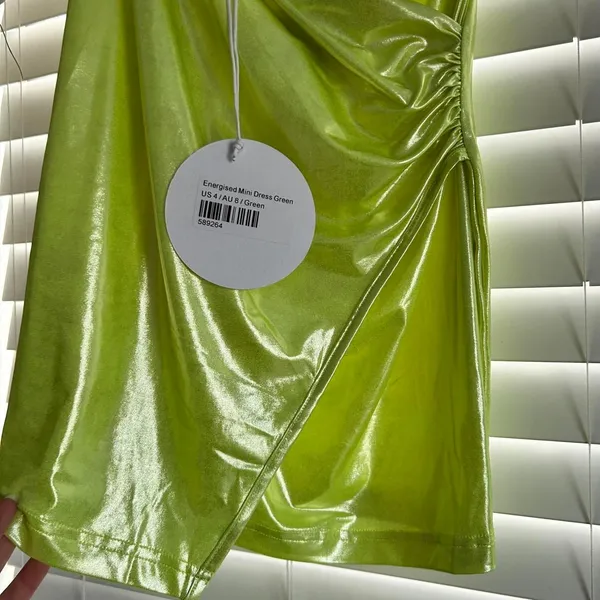 Princess Polly Energised Neon Green Halter Mini Dress Size 4 rave party festival - Image 4