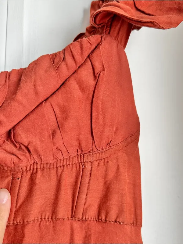 Farm Rio Ruffle-Sleeve Rust Midi Dress - Image 12
