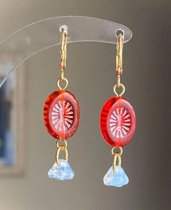 Handmade retro vintage cute whimsical style quality Czech glass beads unique dangle earrings❤️ - Image 3