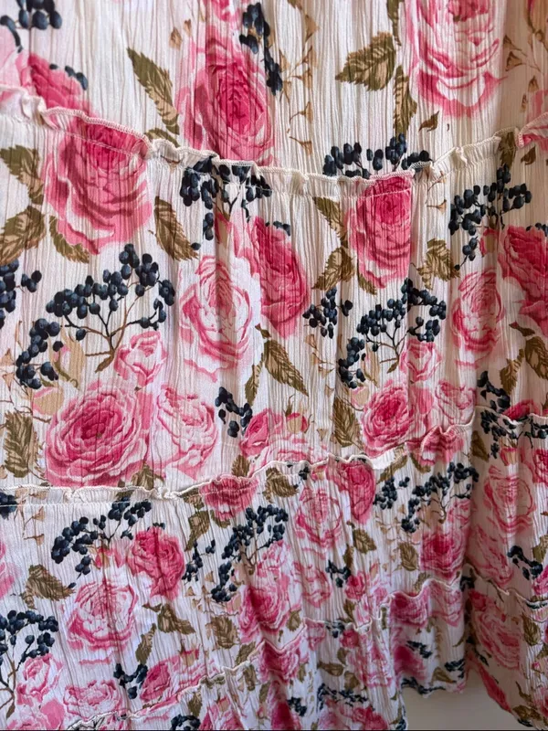 Hot Kiss Pink and Cream Floral Smocked Midi Dress - Image 2