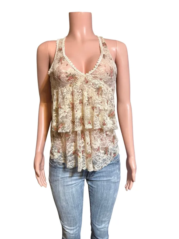 January 7 floral print embellished sheer top M - Image 2