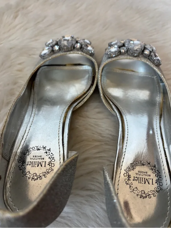 Silver Glitter Rhinestone Peep Toe Wedges - Image 10