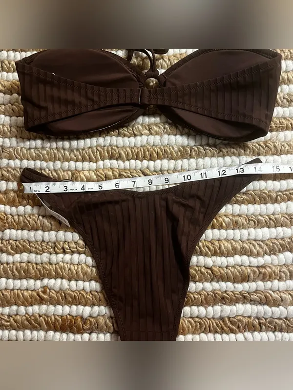Aerie NWT Classic Bandeau large rib Bikini Set in Dark Chocolate Brown - Image 6