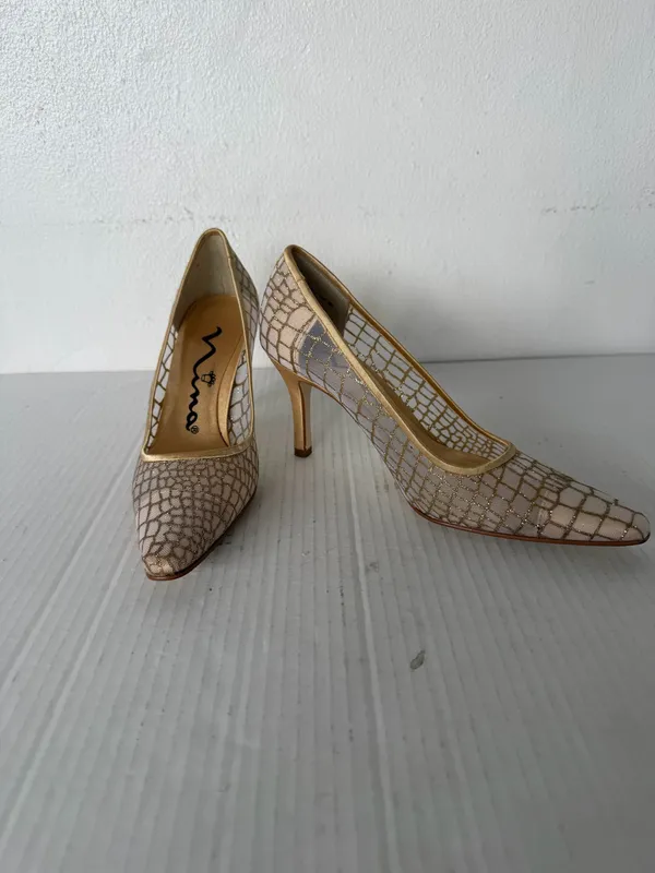 Nina Gold Mesh Heels Pumps Pointed Toe Elegant Evening Wedding Shoes Women’s - Image 15