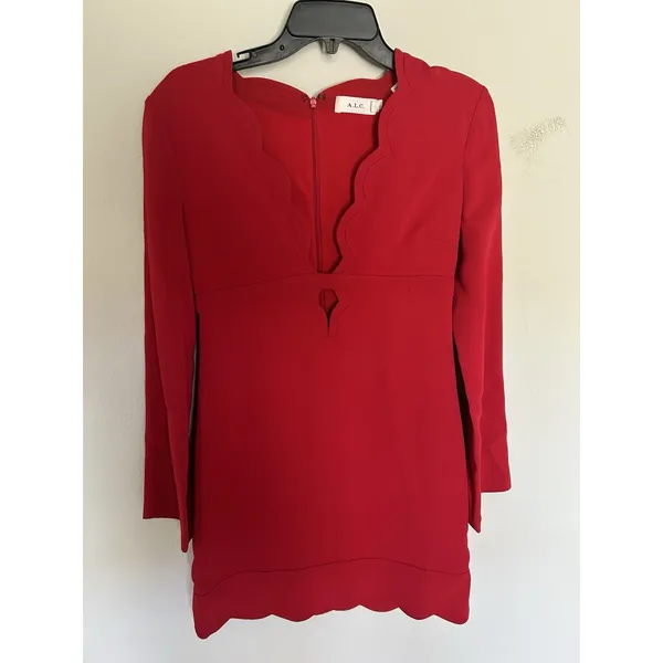 ALC Red Scallop Eva V-Neck Mini Dress Size 4 Designer Special Occasion Sexy - Image 3