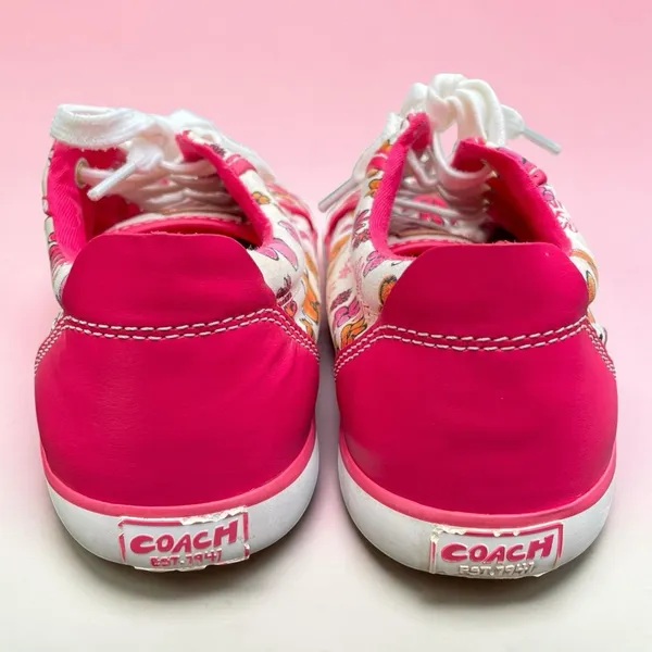 Y2K Floral Coach Barrett Canvas Sneakers Pink White Lace Up Shoes Women's 8B - Image 6