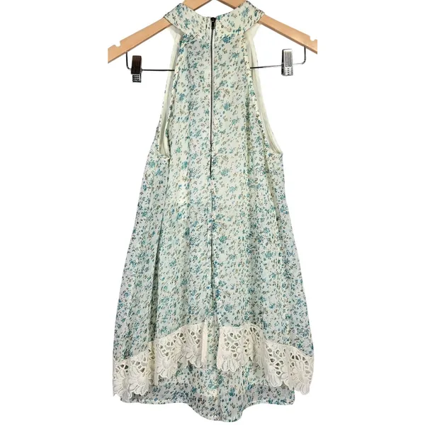 Judith March Floral Lace Trim Halter Romper Shorts Blue White M‎ - Image 2