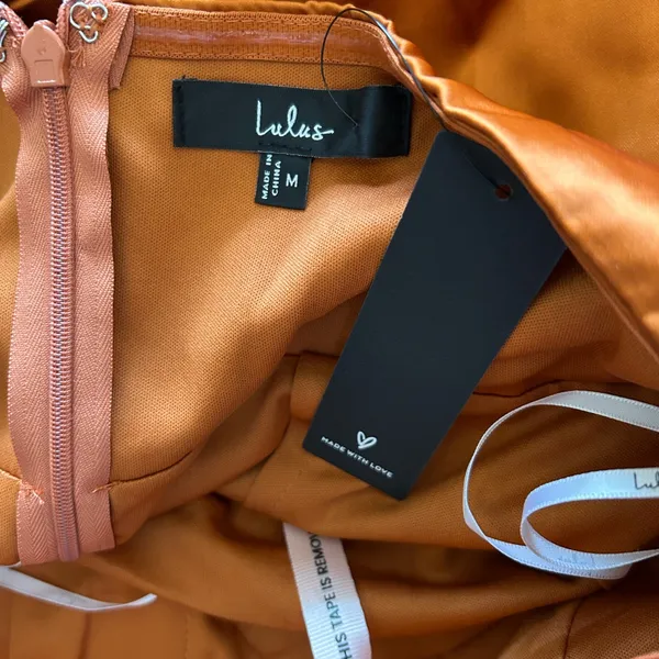 Lulu's Strapless Satin Maxi Dress in Burnt Orange - Image 9