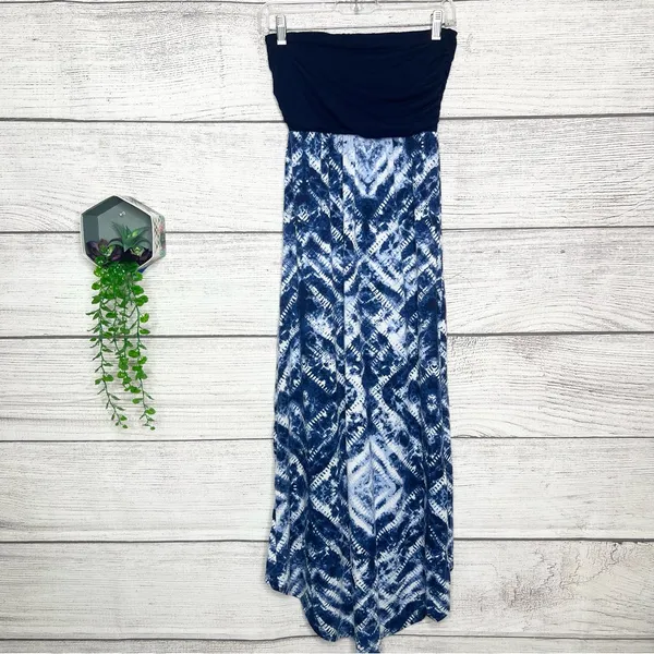 Just Be Blue & White Tie Dye Strapless High Low Maxi Dress Size Medium - Image 5