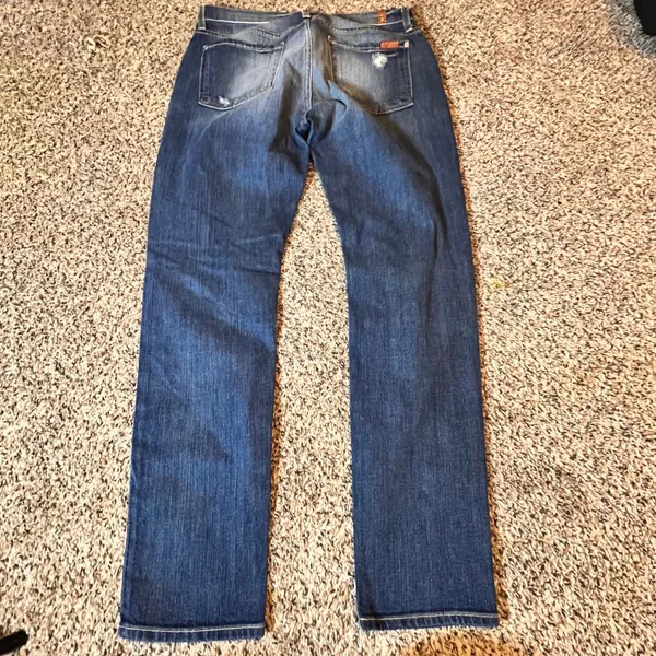 7‎ For All Mankind The Relaxed Skinny Distressed Blue Jeans Size 28 Made in USA - Image 8