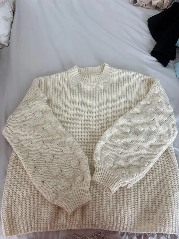 &Merci Cream Sweater Textured Balloon Sleeve - Image 3