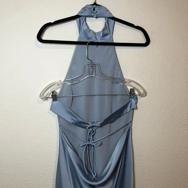 Elegant Light Blue Halter Neck Dress Size L - Image 7