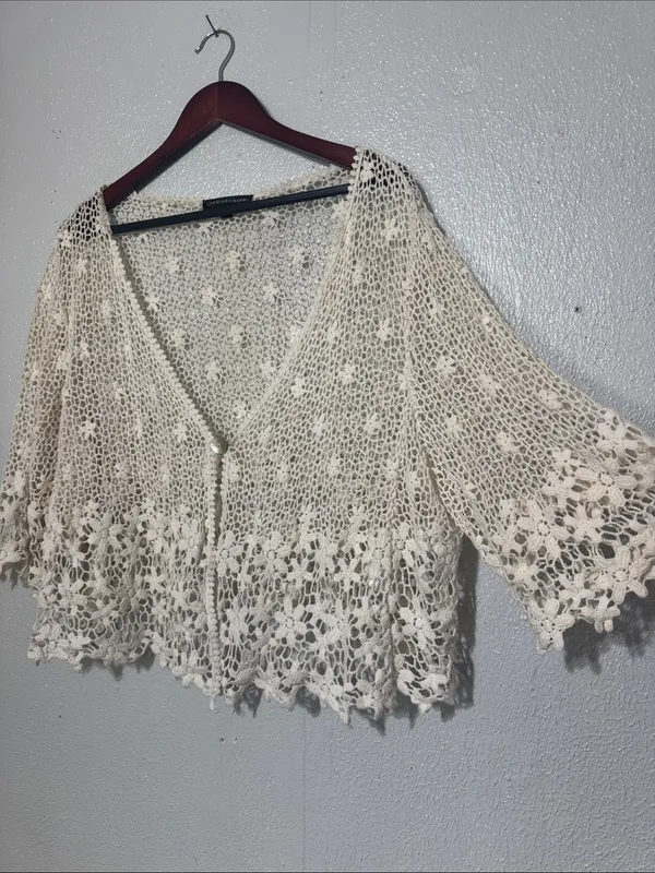 Chris McLaughlin Crochet Lace Floral Cardigan Shrug Cream Plus Size 2X - Image 3