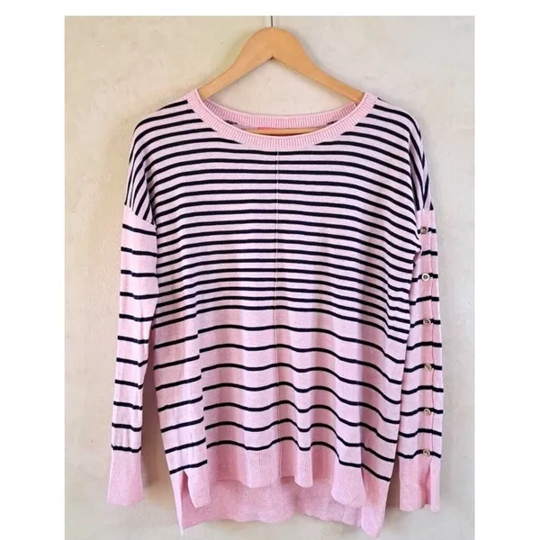Lilly Pulitzer Melenie Cool-Max Sweater L Heathered Pink Tropics Stripe Nautical - Image 6