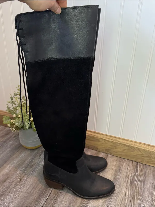 Lucky Brand Komah Black Suede and Leather Upper Knee High Boots Lace Womens 5.5 - Image 2