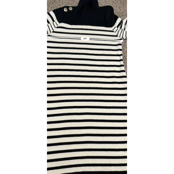 Eliza J Black Ivory Striped Turtleneck Sweater Dress Gold Buttons Size S - Image 7