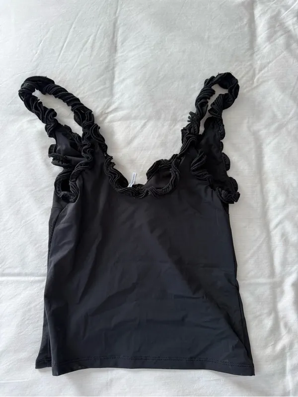 Urban Outfitters Black Ruffled Strap Tank Top - Image 3