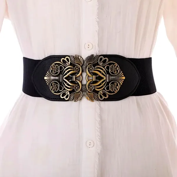 Retro Style Elegant‎ Black and Gold Elastic Women's Belt One Size - Image 3