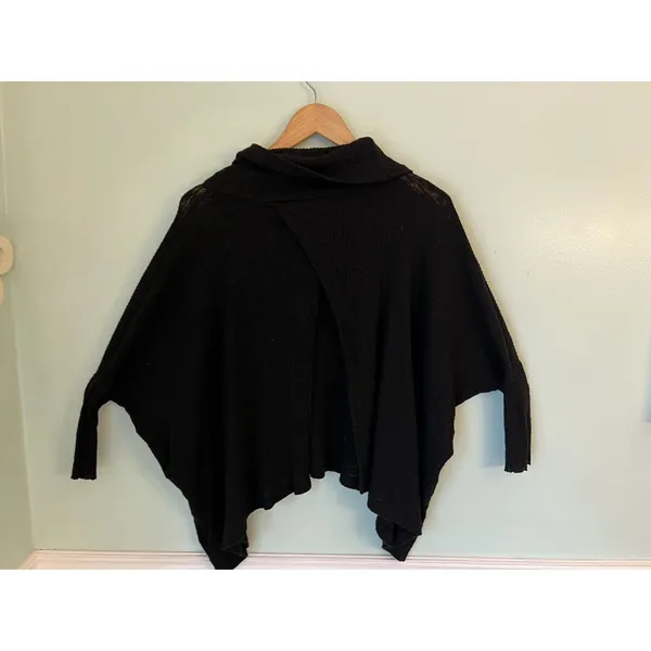Free People Small FP Beach Boho Black‎ Sweater Cowl Neck Light Poncho Shawl Wrap - Image 5