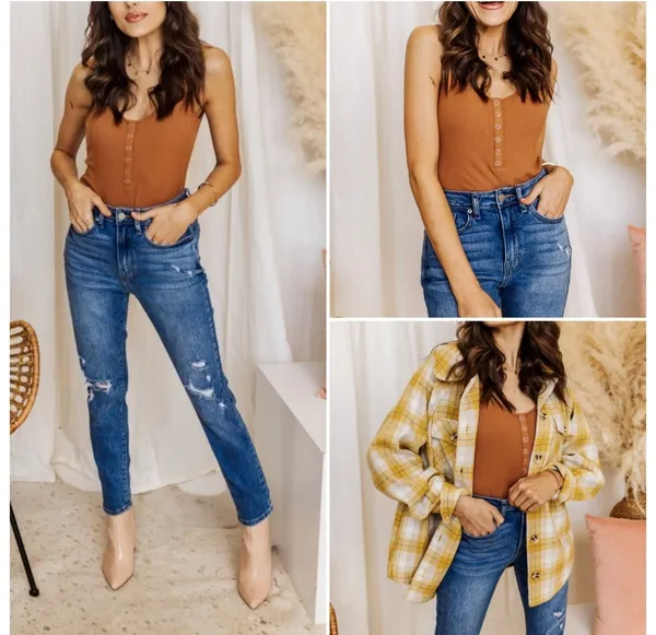 Ribbed Camel Scoop Neck Bodysuit - Image 2