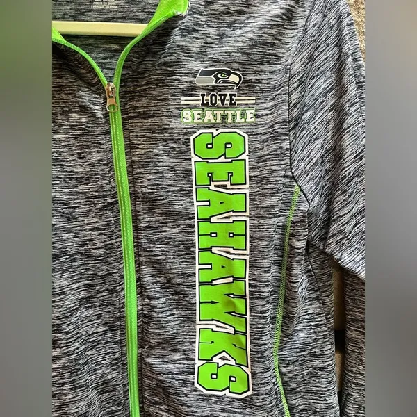 NFL Teens Love Seattle Seahawks Zip Up Athletic Jacket Grey Rave Green XL - Image 7