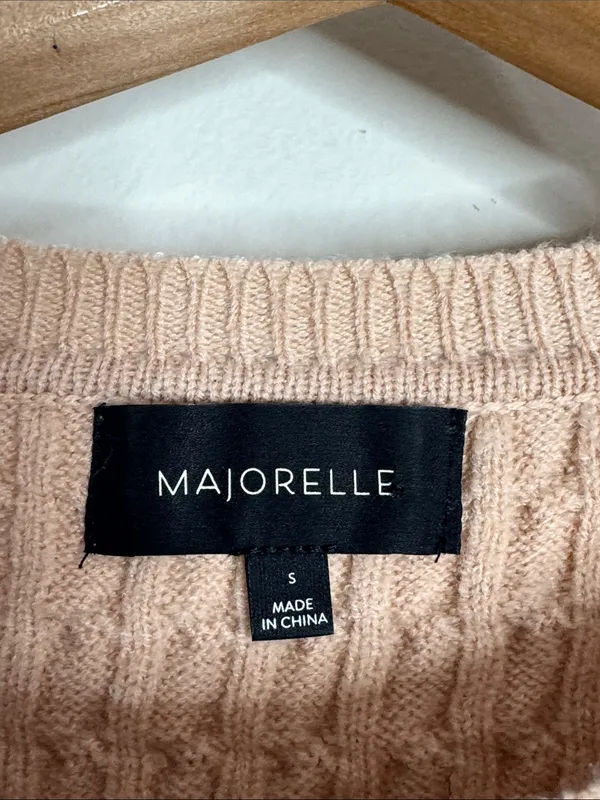 MAJORELLE Revolve Cable Knit Puff Short Sleeve Sweater Tan Button Shoulder sz S - Image 9