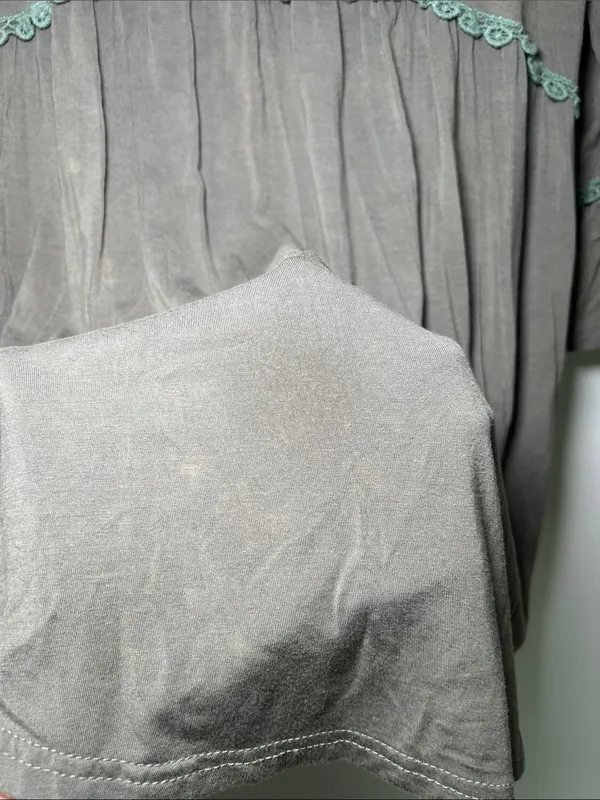 POL Womens Olive Green Crochet Trim Peasant Top - Image 2