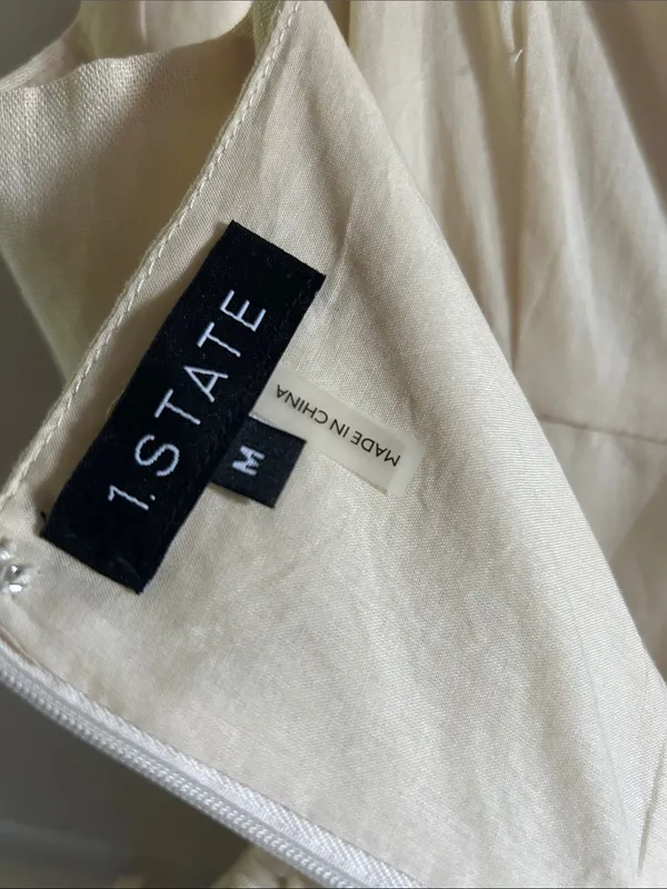 1.State Womens Linen Cut Out Tie Detail Scoop Neck‎ Mini Dress in Oatmeal Sz Med - Image 9