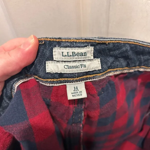 VTG LL Bean Flannel Lined Jeans Womens 14 Classic Fit Red‎ Plaid Stretch Denim - Image 8
