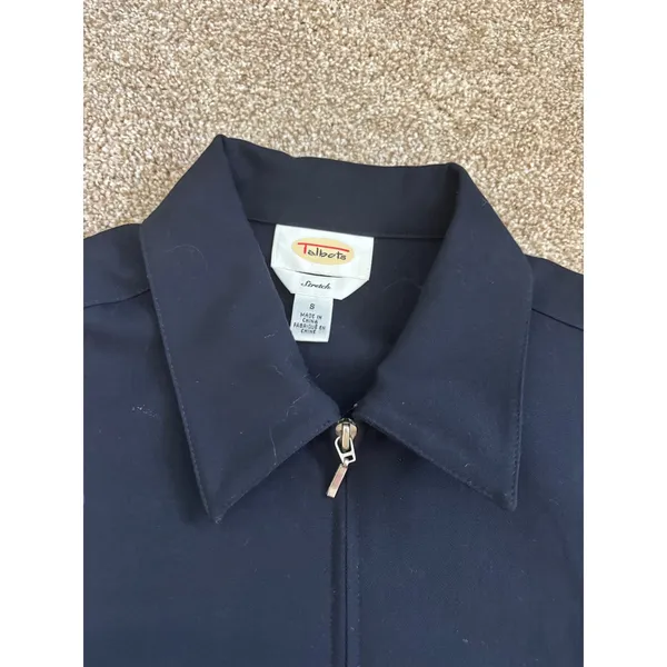 Talbots Zip Up Jacket Small Navy Blue Stretch Minimalist Career‎ M7157 - Image 2