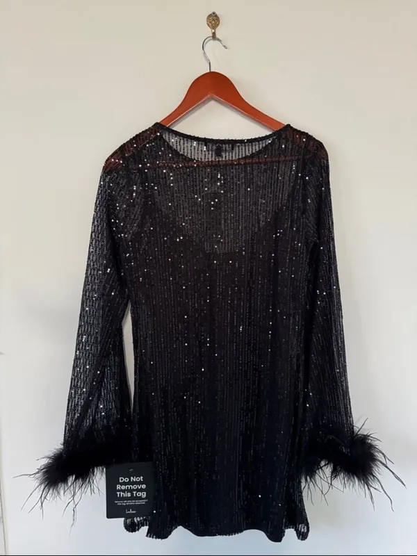 Lulus Marvelous Energy Black Sequin Mesh Long Sleeve Mini Dress NWT - Image 4