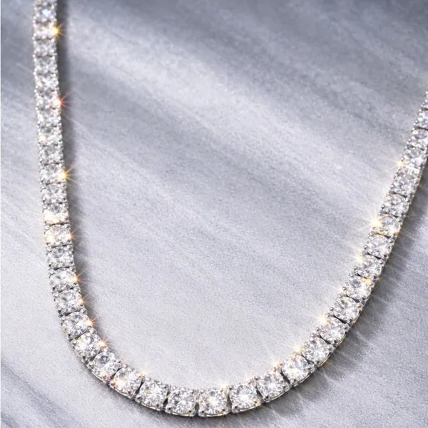 5mm Iced Out Silver Tennis Chain Necklace Unisex CZ Diamond Cuban Hip Hop Bling - Image 3