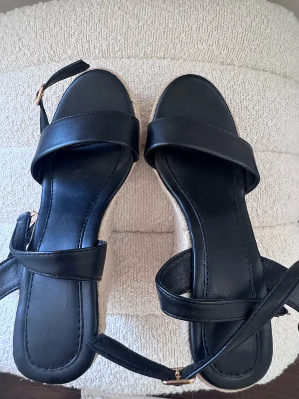 Black Platform Espadrille Wedge Sandals with Ankle Strap – Size5 - Image 3