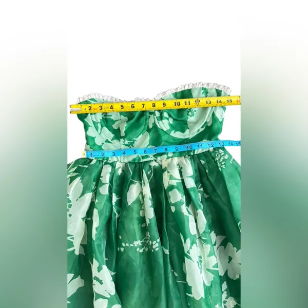 Selkie Strapless Green Floral Midi Dress Size X-Small Retail $325 P-48 - Image 16
