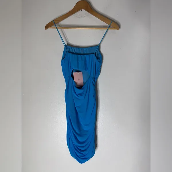 NWT Hello Molly Bodycon‎ Mini Dress Cut Out Back Ruched Sides Bright Blue Size 6 - Image 2