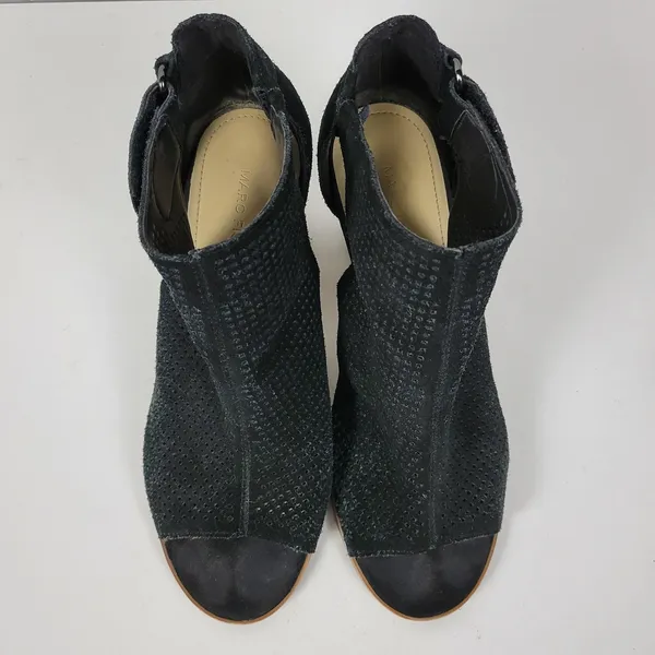 Marc Fisher Deztin Womens Sandals Size 8.5 Black Suede Peep Toe Cutout Heels - Image 11