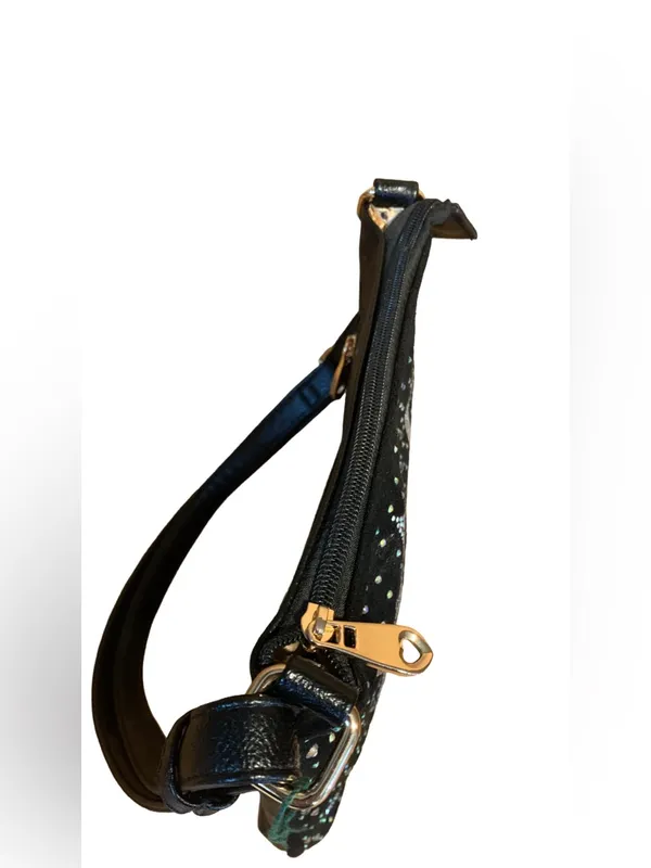 Musical Themed Rhinestone Embellished Black Faux Leather Crossbody Bag - Image 6