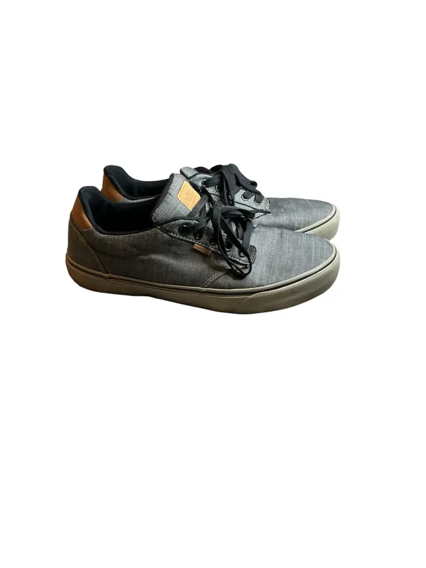 Vans Men’s Size 12 Gray Canvas Low Top Sneakers w/ Tan Leather Accents - Image 2