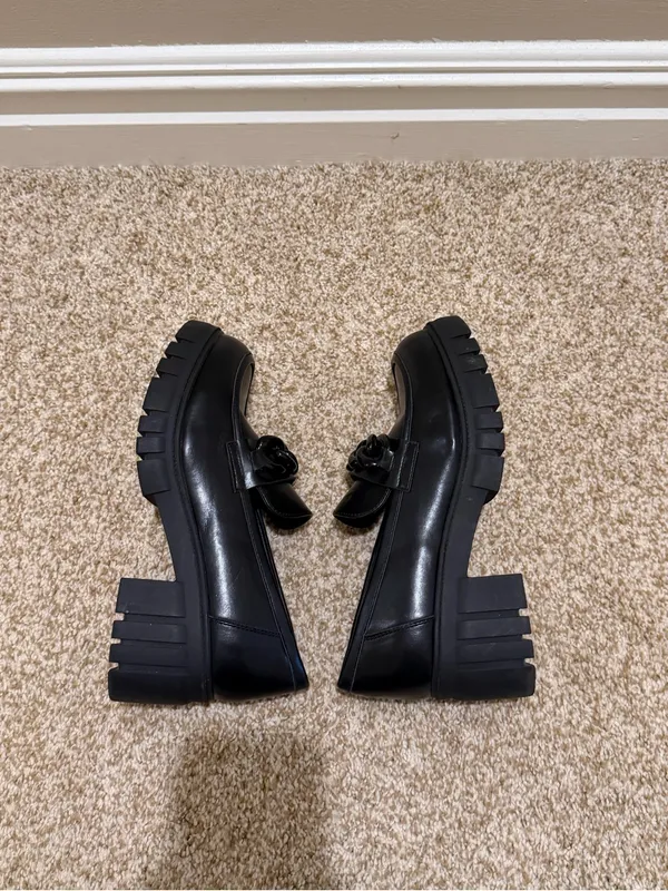 Michael Shannon Black Chunky Emilia Platform Loafers with Chain Detail Size 9 - Image 8