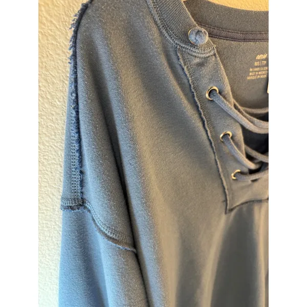 Aerie Lace Up V-Neck Sweatshirt Blue Raw Hem XXS Y2K - Image 9