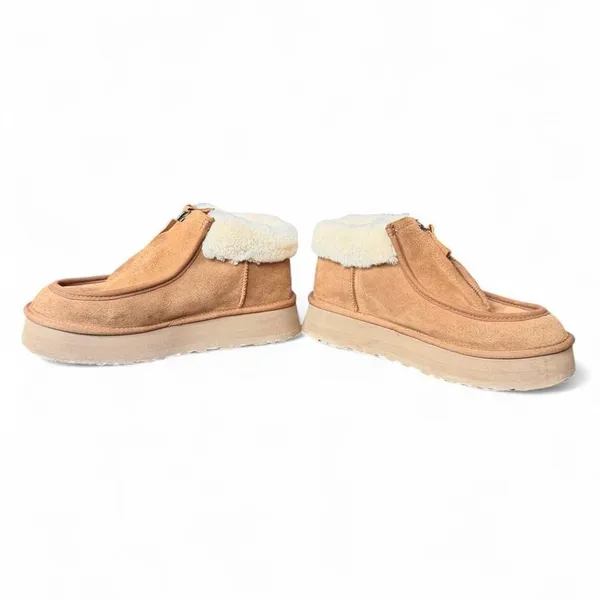 UGG Funkarra Zip Cuffed Platform Slippers Chestnut Suede Shearling Women’s 10 - Image 5