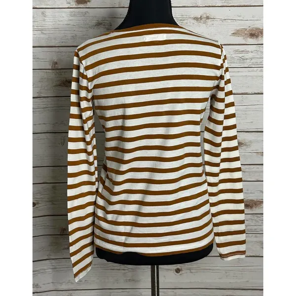 Madewell classic cotton tan/cream striped crew neck long sleeve t-shirt Size XS - Image 3