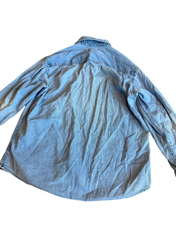 Eddie Bauer Light Wash Blue Chambray Button Down Shirt Overshirt Large Women's - Image 10